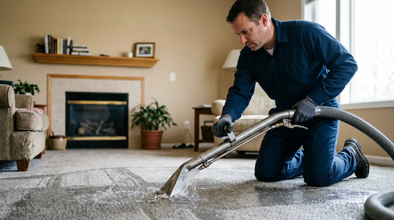 Water damage restoration technician working near Long Valley, NJ